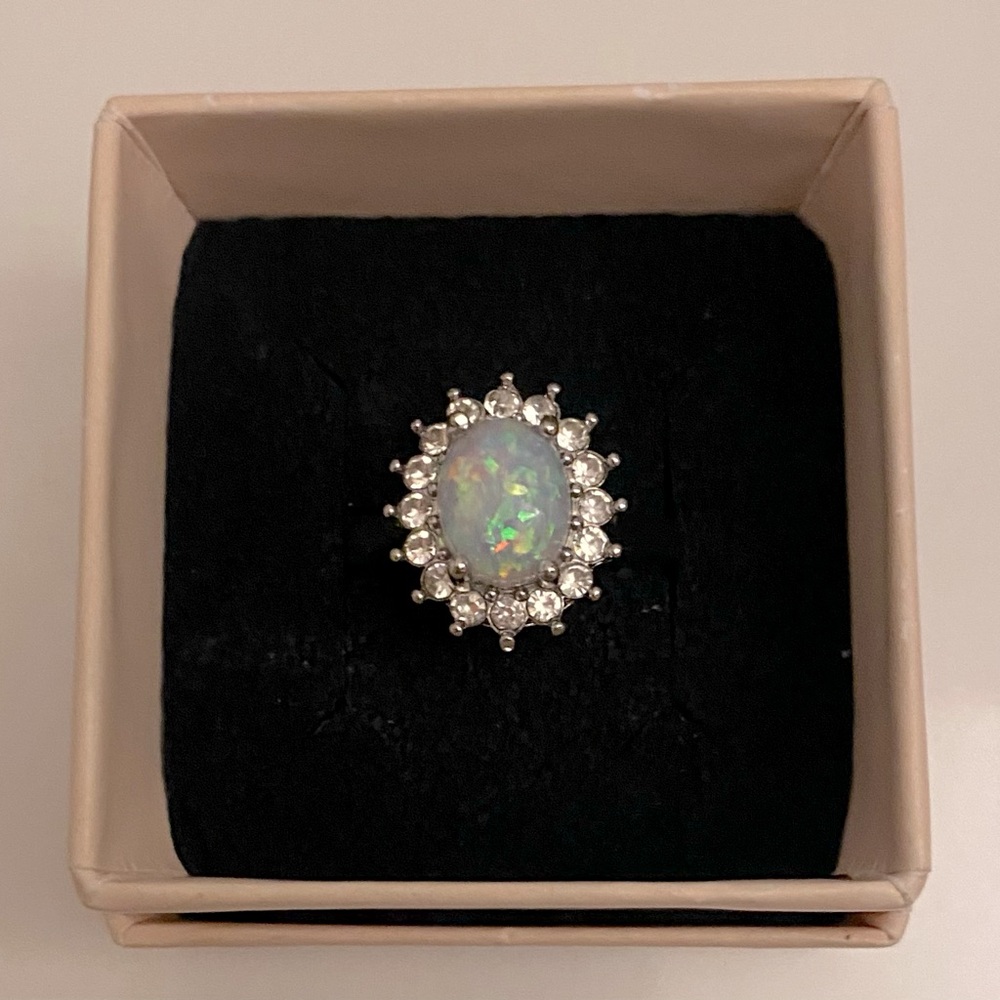 Zircon White Opal Sunflower Gemstone Ring